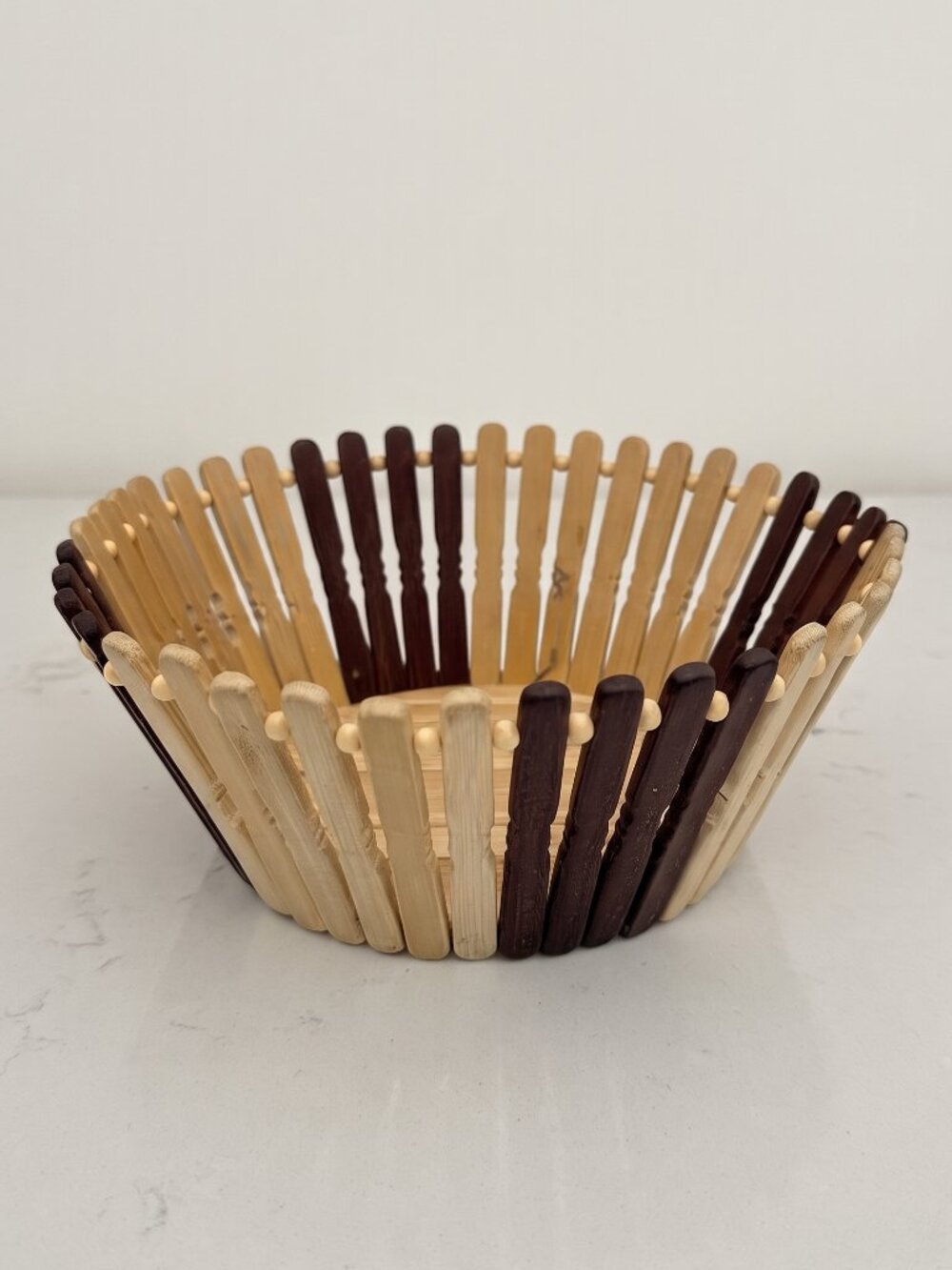 VTG Handcrafted Bamboo Wood Basket Bowl – Rare Artisan Fruit Bowl - Sri Lankan